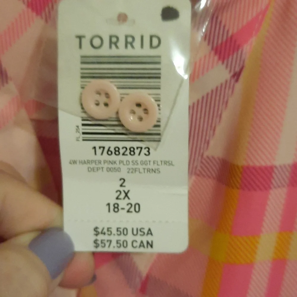 Torrid. size 2.  ( 18-20)  pink plaid top. - Picture 3 of 8